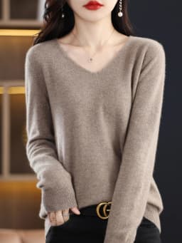 Sweater for Women 100% Merino Wool V Neck Sweater Fall Winter Basic Warm Pullovers Long Sleeve Soft Knit Jumpers Female Clothing
