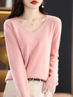 Sweater for Women 100% Merino Wool V Neck Sweater Fall Winter Basic Warm Pullovers Long Sleeve Soft Knit Jumpers Female Clothing