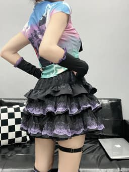 Women clothing Skirt Subculture Y2k Japanese Miniskirt Black Punk Retro Mini Dress Party Skinny Lace Layered Puff A-line Skirts