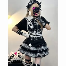 Women clothing Skirt Subculture Y2k Japanese Miniskirt Black Punk Retro Mini Dress Party Skinny Lace Layered Puff A-line Skirts