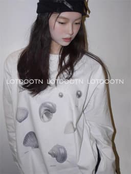 LOTDOOTN Seashell Graphic T-Shirts Women Summer Quality Pure Cotton Loose Vintage T Shirt Pearl Print Cute Graphic Tshirts Retro