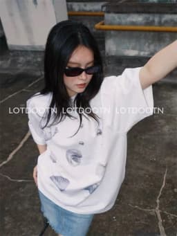LOTDOOTN Seashell Graphic T-Shirts Women Summer Quality Pure Cotton Loose Vintage T Shirt Pearl Print Cute Graphic Tshirts Retro