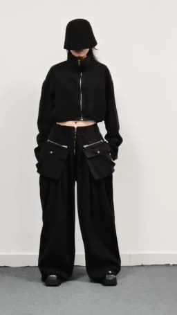 TWOTWINSTYLE Denim Two Piece Set For Women Lapel Long Sleeve Patchwork Zipper Top High Waist Wide Leg Pant Casual Sets Famale