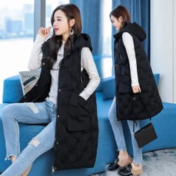 New Women's Casual Long Down Cotton Vest Autumn Winter Cold Warm Waistcoat Fashion Windproof Hooded Parka Overcoat Oversize 5XL