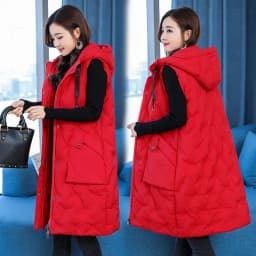 New Women's Casual Long Down Cotton Vest Autumn Winter Cold Warm Waistcoat Fashion Windproof Hooded Parka Overcoat Oversize 5XL