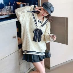 2025 Spring Women Sweater Loose Japanese Sweet Style Knitted Pullovers V-Collar Oversize Female Sweaters Cute