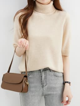 Fashion Turtleneck Women's Sweater 100% Merino Wool Short Sleeve Tops Summer Fall Sweater Knit Pullovers Jerseys Female Clothing