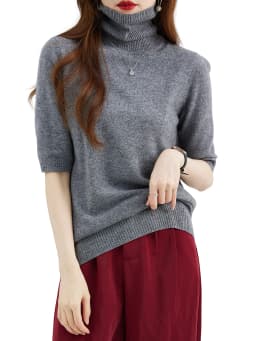Fashion Turtleneck Women's Sweater 100% Merino Wool Short Sleeve Tops Summer Fall Sweater Knit Pullovers Jerseys Female Clothing