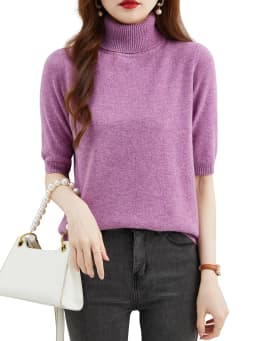 Fashion Turtleneck Women's Sweater 100% Merino Wool Short Sleeve Tops Summer Fall Sweater Knit Pullovers Jerseys Female Clothing