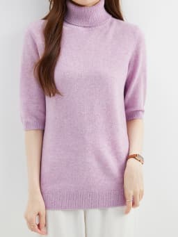 Fashion Turtleneck Women's Sweater 100% Merino Wool Short Sleeve Tops Summer Fall Sweater Knit Pullovers Jerseys Female Clothing