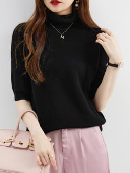 Fashion Turtleneck Women's Sweater 100% Merino Wool Short Sleeve Tops Summer Fall Sweater Knit Pullovers Jerseys Female Clothing