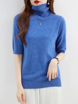 Fashion Turtleneck Women's Sweater 100% Merino Wool Short Sleeve Tops Summer Fall Sweater Knit Pullovers Jerseys Female Clothing