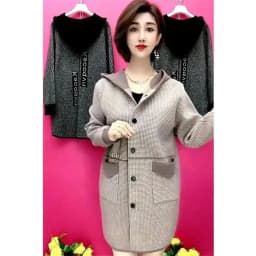 Mother's Spring Autumn Coat Female With Long Foreign Hnitted Hooded Jackets For Middle-Aged Elderly Women's Cardigan Outerwear