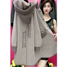 Mother's Spring Autumn Coat Female With Long Foreign Hnitted Hooded Jackets For Middle-Aged Elderly Women's Cardigan Outerwear