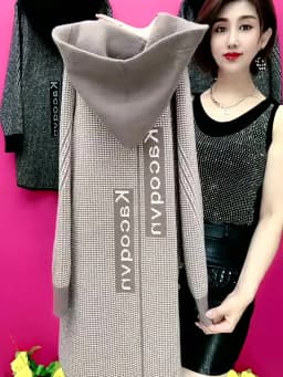 Mother's Spring Autumn Coat Female With Long Foreign Hnitted Hooded Jackets For Middle-Aged Elderly Women's Cardigan Outerwear