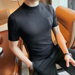 Luxury Men Summer Knitted T-shirt High Quality Slim Fit O-neck Tops Jacquard Tees Brand Clothing Social Club Pullovers T-Shirt