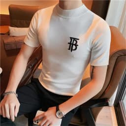 Luxury Men Summer Knitted T-shirt High Quality Slim Fit O-neck Tops Jacquard Tees Brand Clothing Social Club Pullovers T-Shirt