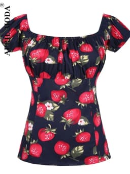 Gothic Punk Woman Blouse Retro Puff Sleeve Blusas 2024 New Street Style Summer printing Women's 50s 60s Pinup Cotton Casual Tops