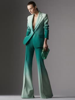 HIGH STREET Newest Fashion 2026 Designer Suit Set Women's Gradient Color Printed Single Button Blazer Flare Pants Suit 2pcs
