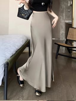 Summer Satin Skirt 2026 Women's Long Skirt Silk High Waisted Slim Fashion Korean Solid Champagne Black Midi Skirts for Women