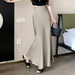 Summer Satin Skirt 2026 Women's Long Skirt Silk High Waisted Slim Fashion Korean Solid Champagne Black Midi Skirts for Women