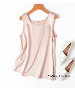 2024 Women's Fashion Spring/Summer New 100%Natural Mulberry Silk Plain Satin Round Neck Sleeveless Solid Color Versatile Vest