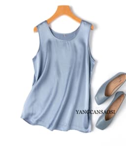 2024 Women's Fashion Spring/Summer New 100%Natural Mulberry Silk Plain Satin Round Neck Sleeveless Solid Color Versatile Vest