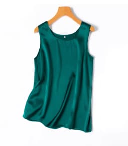 2024 Women's Fashion Spring/Summer New 100%Natural Mulberry Silk Plain Satin Round Neck Sleeveless Solid Color Versatile Vest
