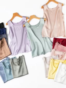 2024 Women's Fashion Spring/Summer New 100%Natural Mulberry Silk Plain Satin Round Neck Sleeveless Solid Color Versatile Vest