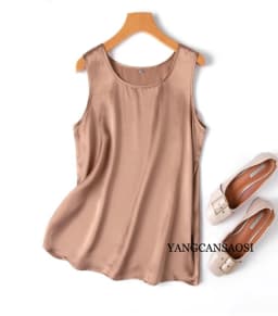 2024 Women's Fashion Spring/Summer New 100%Natural Mulberry Silk Plain Satin Round Neck Sleeveless Solid Color Versatile Vest