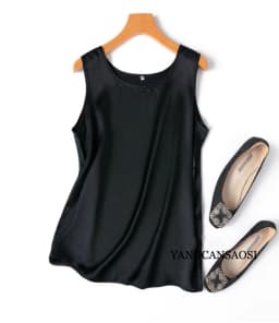 2024 Women's Fashion Spring/Summer New 100%Natural Mulberry Silk Plain Satin Round Neck Sleeveless Solid Color Versatile Vest