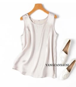 2024 Women's Fashion Spring/Summer New 100%Natural Mulberry Silk Plain Satin Round Neck Sleeveless Solid Color Versatile Vest