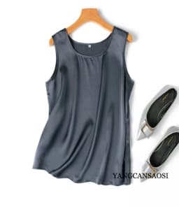 2024 Women's Fashion Spring/Summer New 100%Natural Mulberry Silk Plain Satin Round Neck Sleeveless Solid Color Versatile Vest