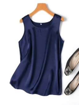 2024 Women's Fashion Spring/Summer New 100%Natural Mulberry Silk Plain Satin Round Neck Sleeveless Solid Color Versatile Vest