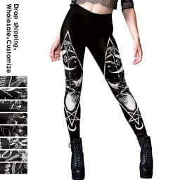 Nadanbao Woman Leggings Horns Gothic Style Skeleton Totem Cat Print Sexy Tight Trousers Length Elastic Fitness Workout Pants
