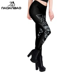 Nadanbao Woman Leggings Horns Gothic Style Skeleton Totem Cat Print Sexy Tight Trousers Length Elastic Fitness Workout Pants