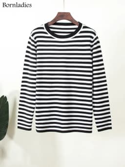 Bornladies Knitted Stripe Sweater Women 2025 Autumn Winter Loose Casual Thick Pullovers Female Warm Long-sleeved Round Neck Tops