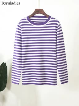 Bornladies Knitted Stripe Sweater Women 2025 Autumn Winter Loose Casual Thick Pullovers Female Warm Long-sleeved Round Neck Tops