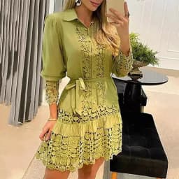 Women's Lace Lace Long Sleeve Dress OL Work Bohemian Solid Color Lapel Shirt Mini Dress Elegant Dress Ladies Commuting Clothes