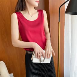 2025 New Camisole Women's Inside With Silk Bottoming Satin Spring Summer Outer Vest Sleeveless Round Neck Silk All-Match Blouse