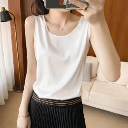 2025 New Camisole Women's Inside With Silk Bottoming Satin Spring Summer Outer Vest Sleeveless Round Neck Silk All-Match Blouse