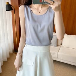 2025 New Camisole Women's Inside With Silk Bottoming Satin Spring Summer Outer Vest Sleeveless Round Neck Silk All-Match Blouse