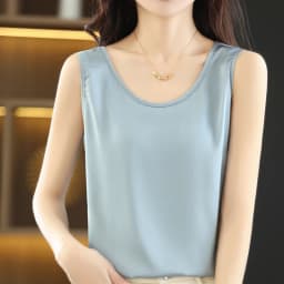 2025 New Camisole Women's Inside With Silk Bottoming Satin Spring Summer Outer Vest Sleeveless Round Neck Silk All-Match Blouse