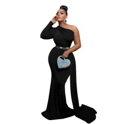 Sexy One Shoulder Party Evening Dresses Women Elegant Nightclub Ribbon Formal Mermaid Maxi Dress Special Occasion Dinner Dress