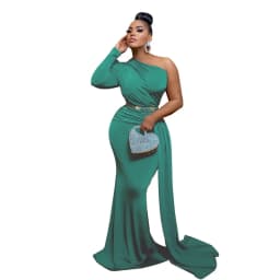 Sexy One Shoulder Party Evening Dresses Women Elegant Nightclub Ribbon Formal Mermaid Maxi Dress Special Occasion Dinner Dress