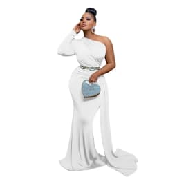 Sexy One Shoulder Party Evening Dresses Women Elegant Nightclub Ribbon Formal Mermaid Maxi Dress Special Occasion Dinner Dress