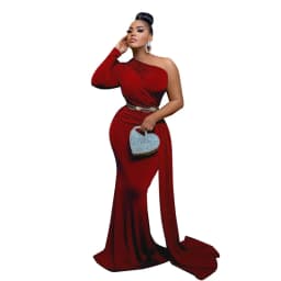 Sexy One Shoulder Party Evening Dresses Women Elegant Nightclub Ribbon Formal Mermaid Maxi Dress Special Occasion Dinner Dress