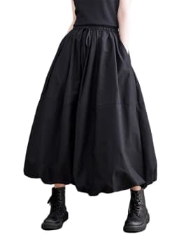 Black Vintage High Waist Pleated Skirt Women Fashion Plus Size Drawstring Loose Casual Long Skirts Clothing Spring Autumn 2025