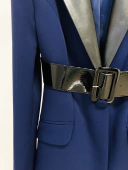 HIGH STREET Newest 2026 S/S Runway Designer Suit Set Women's Leather Collar Belted Blazer Pencil Pants Set 2pcs