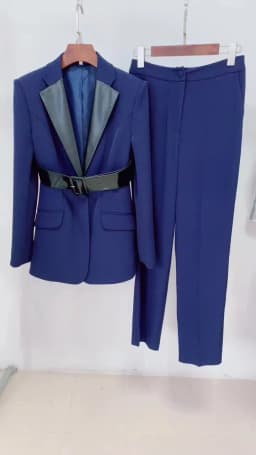 HIGH STREET Newest 2026 S/S Runway Designer Suit Set Women's Leather Collar Belted Blazer Pencil Pants Set 2pcs